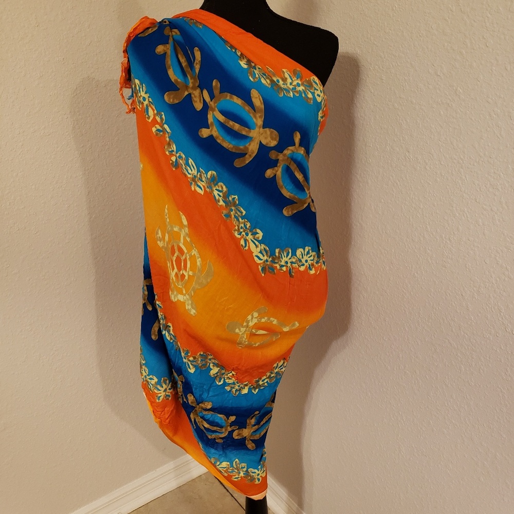 Nitai Vibrant Orange and Turquoise Turtle Sarong